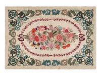 A Large Cotton Floral Spray and Acanthus Scroll Decorated Hooked Rug