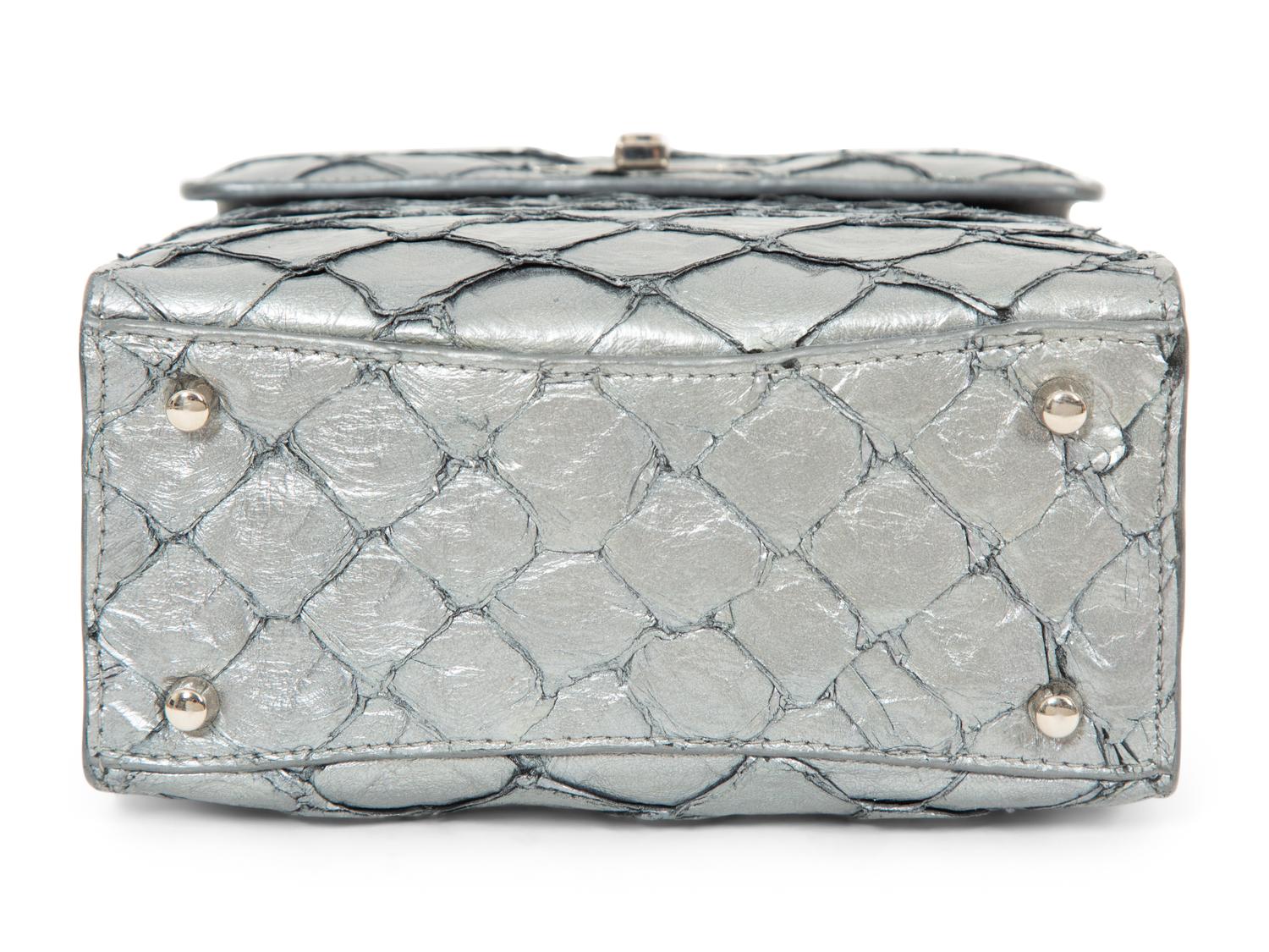 Cecy Martinez Silver Fish Skin Handbag