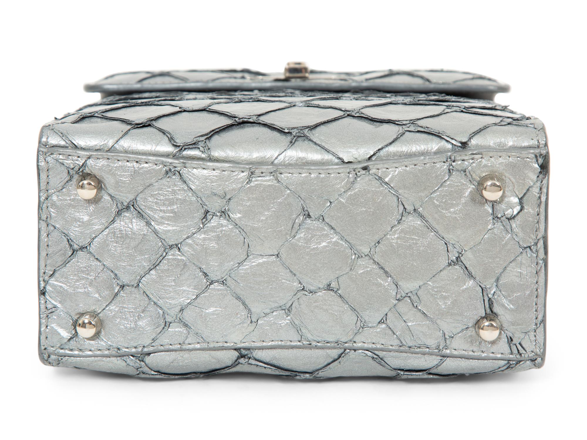 Cecy Martinez Silver Fish Skin Handbag