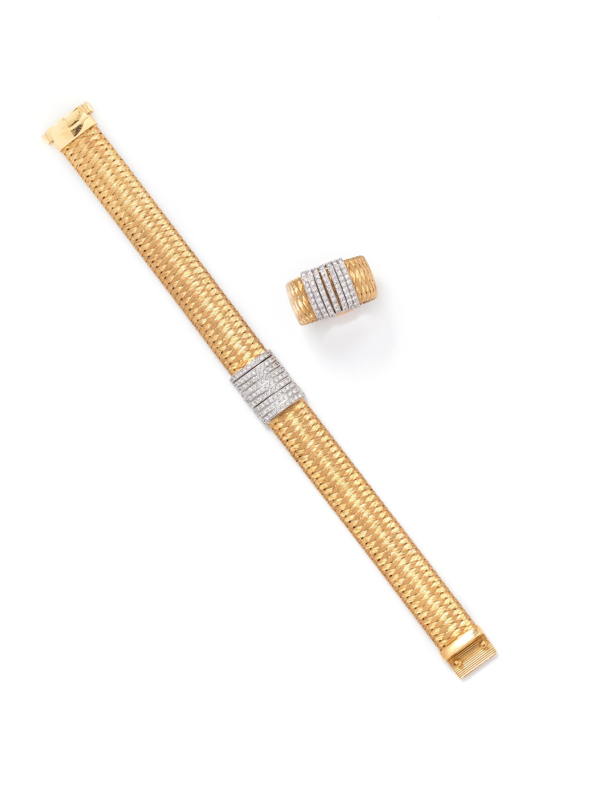 ROBERTO COIN, BICOLOR GOLD AND DIAMOND 'PRIMAVERA' SET