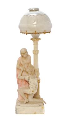 A Continental Alabaster Figural Lamp, Height 5 1/2 inches.