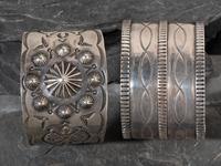 Pair of Navajo Stamped Silver Cuff Bracelets