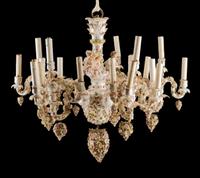 A German Porcelain Twenty-Light Chandelier Height 25 x diameter 32 inches.