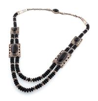Multi-Strand Jet Necklace, with Sterling Silver Accents