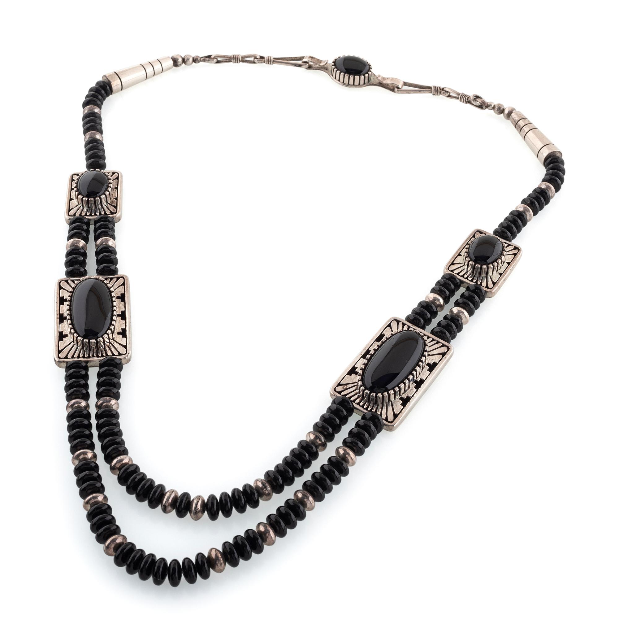 Multi-Strand Jet Necklace, with Sterling Silver Accents