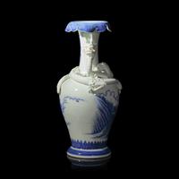 A Japanese Hirado Blue and White Porcelain 'Dragons and Landscapes' Vase, Meiji Period 日本明治時期 平戶燒青花山水龍紋瓶