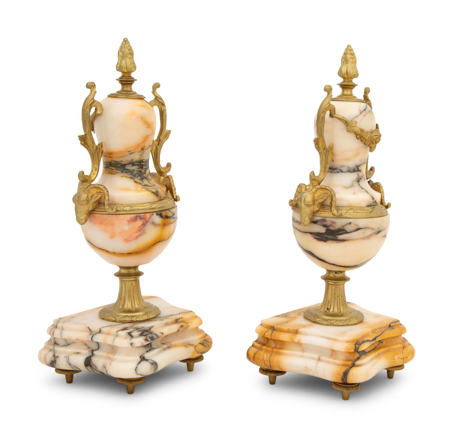 A Pair of Gilt Bronze Mounted Marble Urns — 19TH/20TH CENTURY