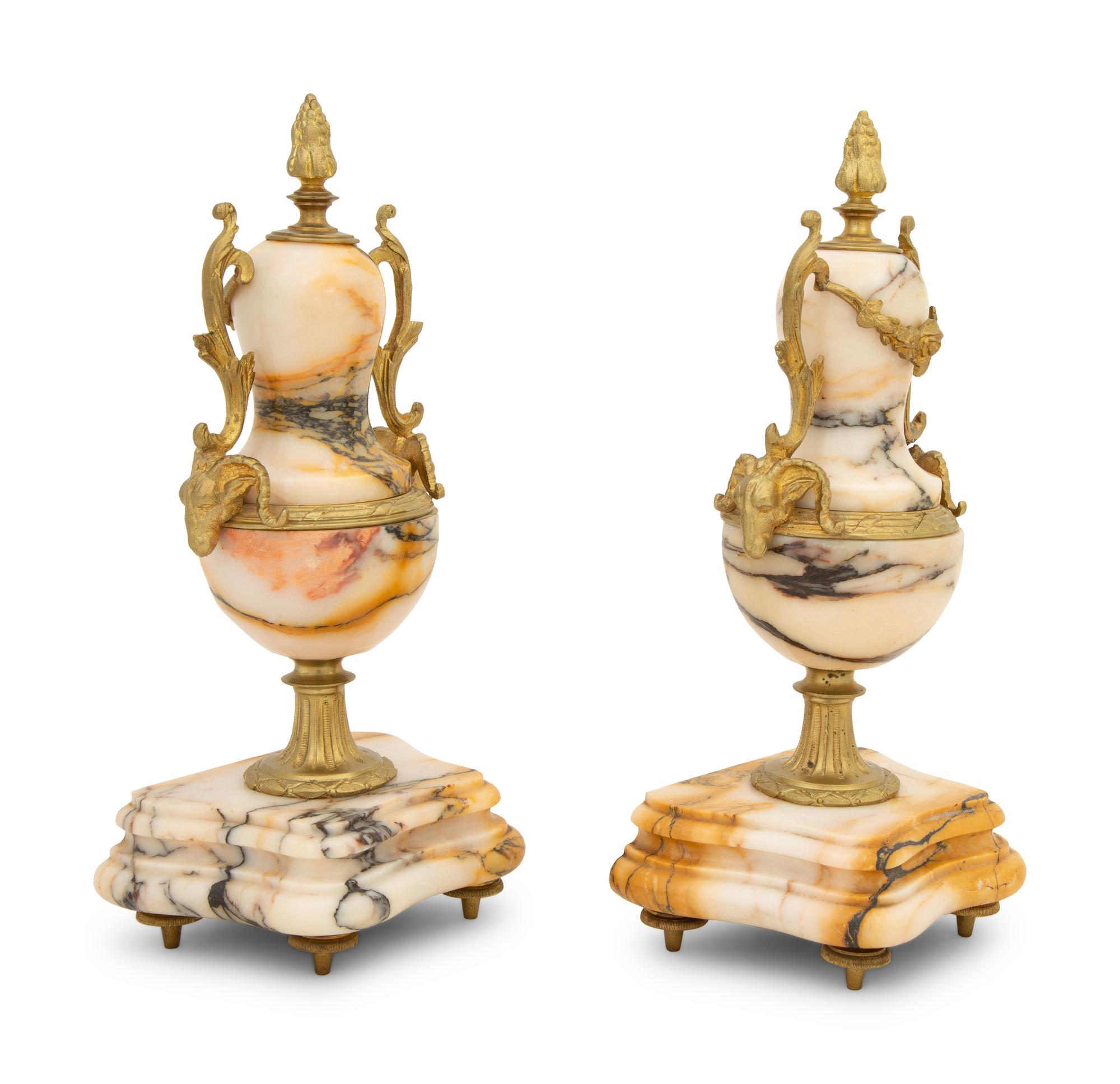 A Pair of Gilt Bronze Mounted Marble Urns — 19TH/20TH CENTURY
