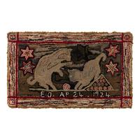 A Rare Signed and Dated Cotton and Wool Hooked Rug