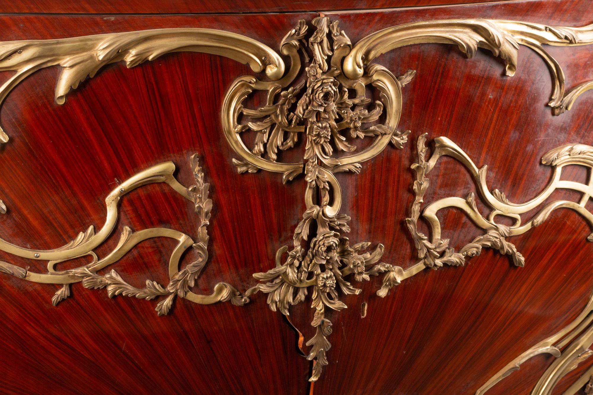 A Louis XV Style Gilt Bronze Mounted Parquetry Marble-Top Cabinet