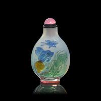 A Chinese Carved Multicolor Overlaid Glass Snuff Bottle