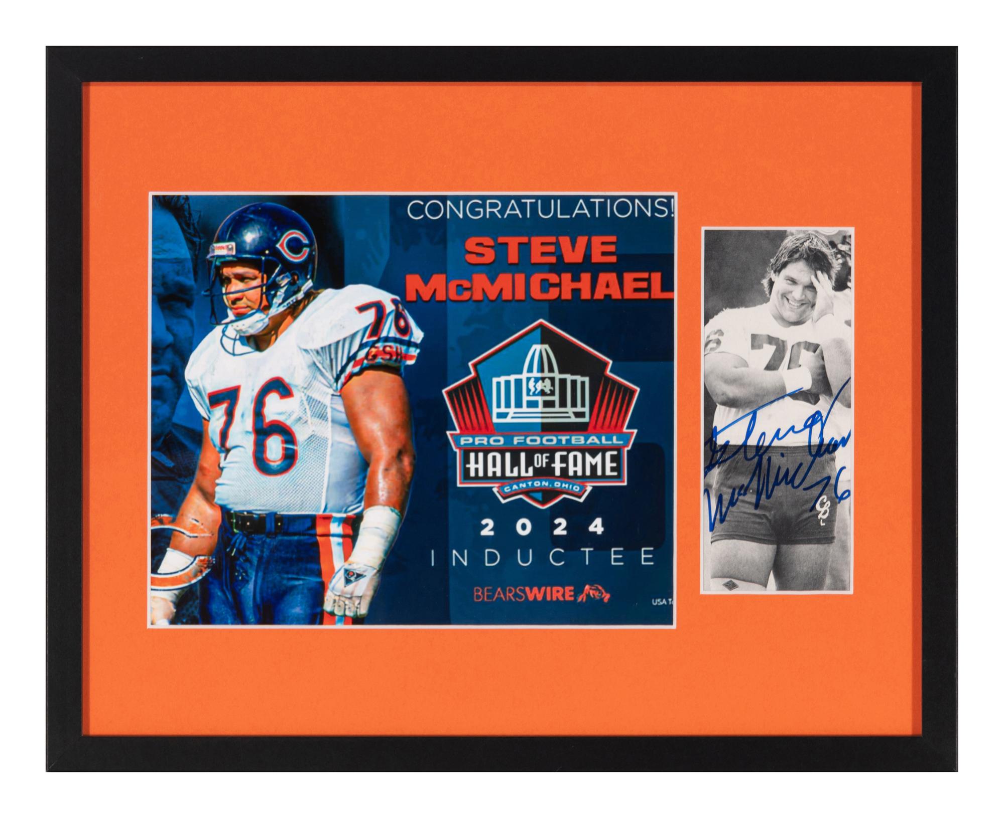 A Unique Chicago Bears Legend Steve McMichael Signed Autograph Display with One of a Kind Inscription