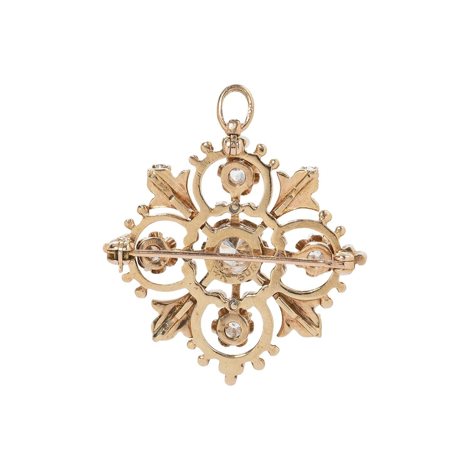 ANTIQUE, YELLOW GOLD AND DIAMOND PENDANT/BROOCH