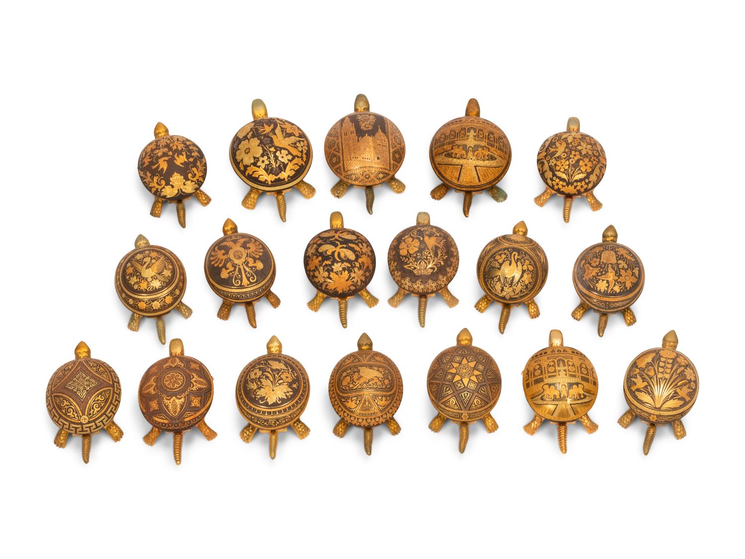 Eighteen Gilt Bronze Turtle Bell Pulls