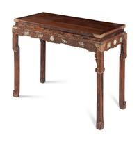 A Chinese Carved Hardwood and Celadon Nephrite Jade-Inset Console Table