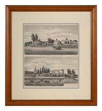 Printed City Views and Farm Scenes of Bloomingdale and Dupage County, Ill. N.p.: N.d. 23 x 21 In. Matted and framed.