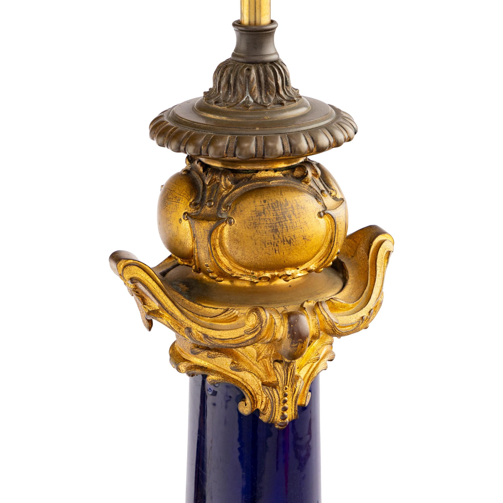 A Pair of Louis XV Style Gilt Bronze Mounted Cobalt Porcelain Vases