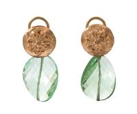 A Pair of 18 Karat Rose Gold and Green Quartz Drop Earclips, 11.90 dwts.