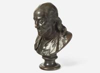 After Jean-Antoine Houdon (French, 1741-1828), Patinated bronze bust of Benjamin Franklin (1706-1790), cast by Ferdinand Barbedienne Fondeur (French, 1810-1892), Paris, France