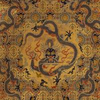 A Chinese Imperial Yellow Ground Brocade Silk 'Dragon' Cushion Cover, 18th Century — 清中期 織錦迎面龍紋靠背