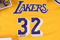 An Upper Deck Authenticated Magic Johnson Multi Signed Autograph Los Angeles Lakers Shadowbox Display,