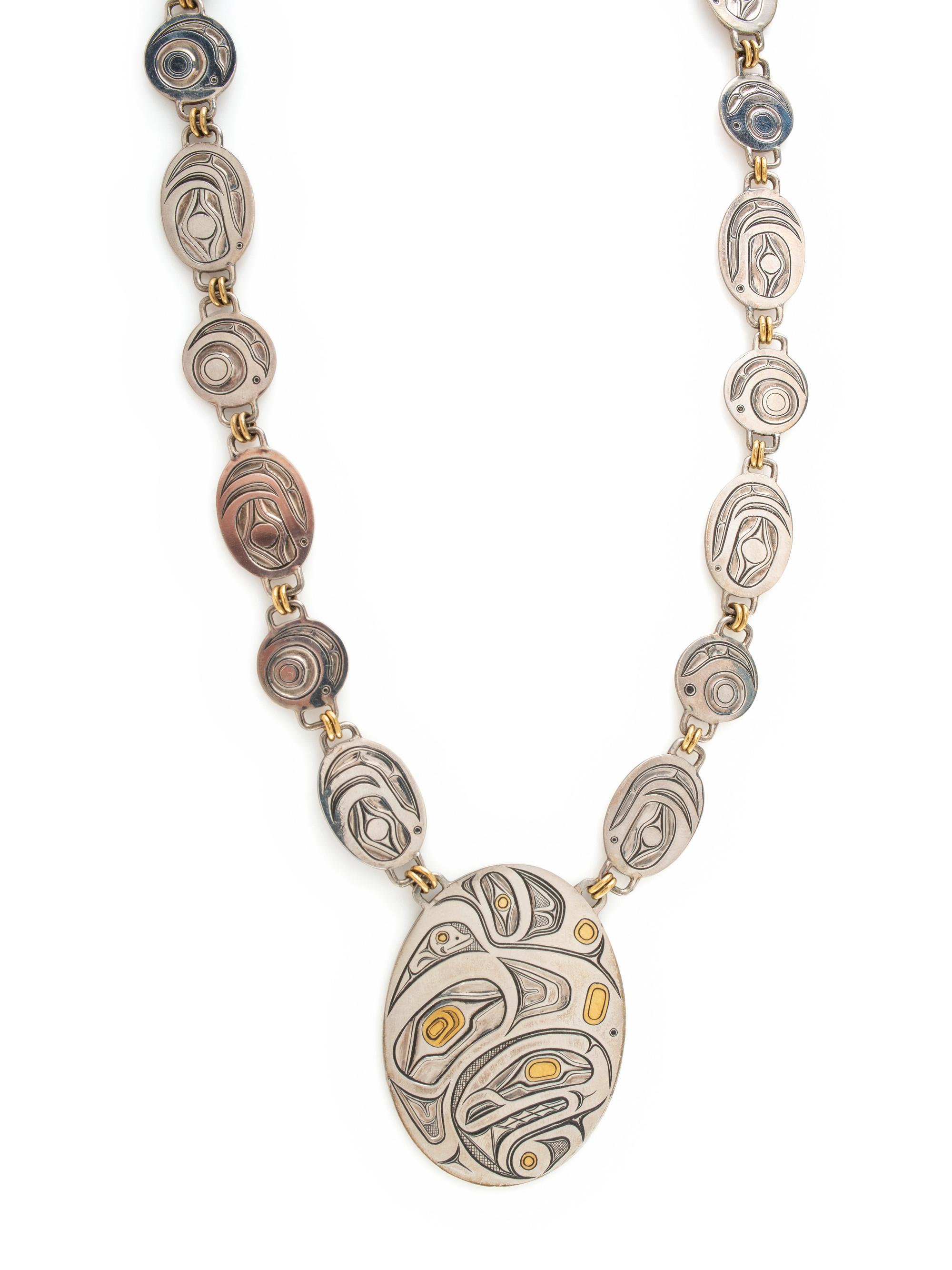Silver Northwest Coast Necklace, with Gold Accents