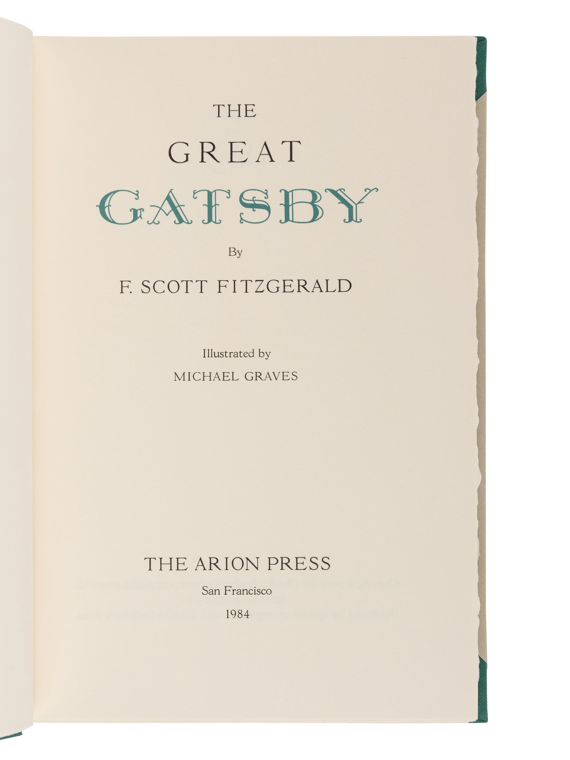 [ARION PRESS]. FITZGERALD, F. Scott (1896-1940). The Great Gatsby . San Francisco: The Arion Press, 1984.
