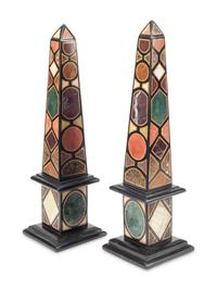 A Pair of Grand Tour Style Specimen Marble Obelisks