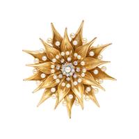 SEED PEARL, DIAMOND, AND YELLOW GOLD BROOCH
