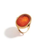 A Neoclassical Gold and Carnelian Finger Ring with a Male Portrait Head of Timaeus of Locris