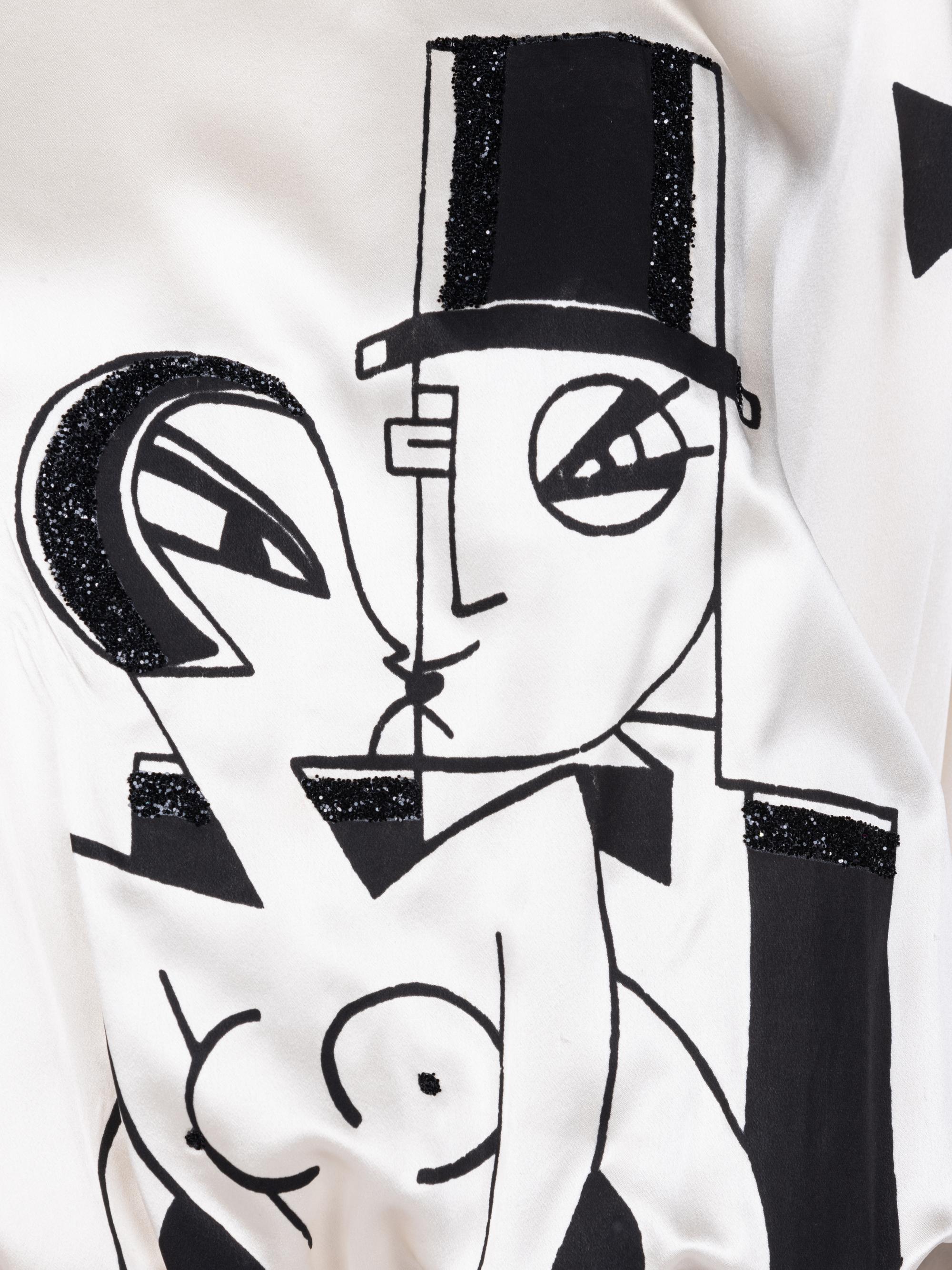 Ellena Hand-Painted Silk Satin Blouse, 1970-80s