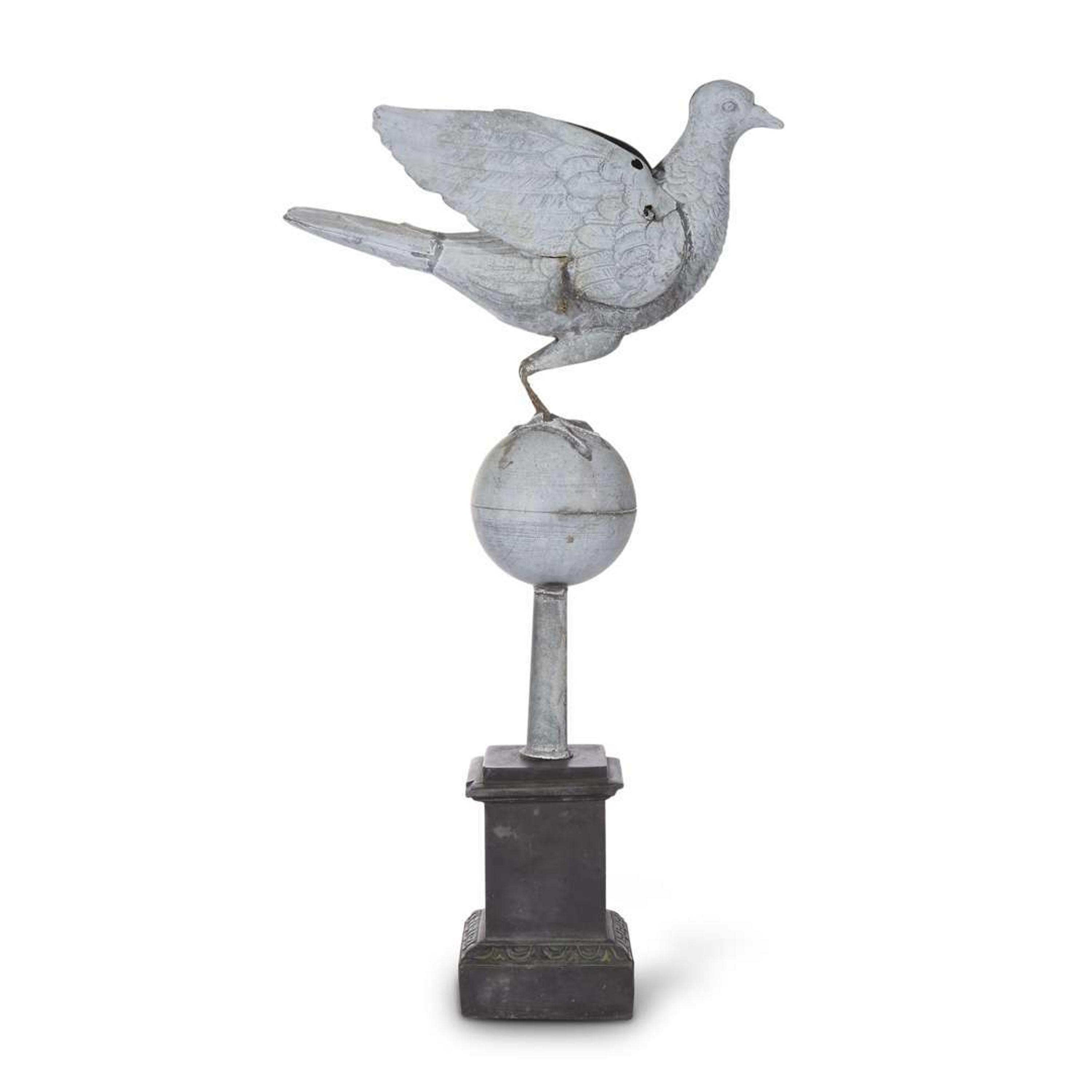 A full-bodied zinc weathervane of a pigeon late 19th/early 20th century