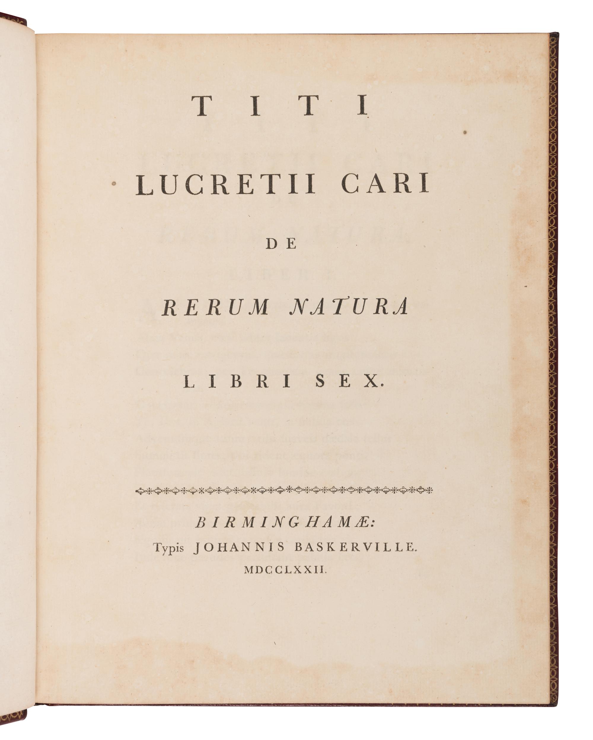 [BASKERVILLE PRESS]. A complete bound set of classical texts uniformly bound in fine 18th-century morocco, all published in Birmingham by Baskerville, comprising: