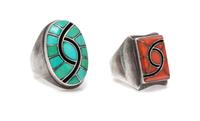 A Collection of Silver, Turquoise and Coral Hummingbird Motif Rings, Dickie Quandelacy, Zuni, 30.50 dwts.