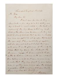 BARNUM, Phineas Taylor (1810-1891). Autograph letter signed ("P.T. Barnum"). Liverpool England, 5 November 1858.