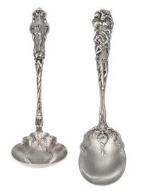 Two American Art Nouveau Silver Servers, , comprising a sauce ladle, R. Wallace & Sons Mfg. Co., Wallingford, CT and a sugar server.