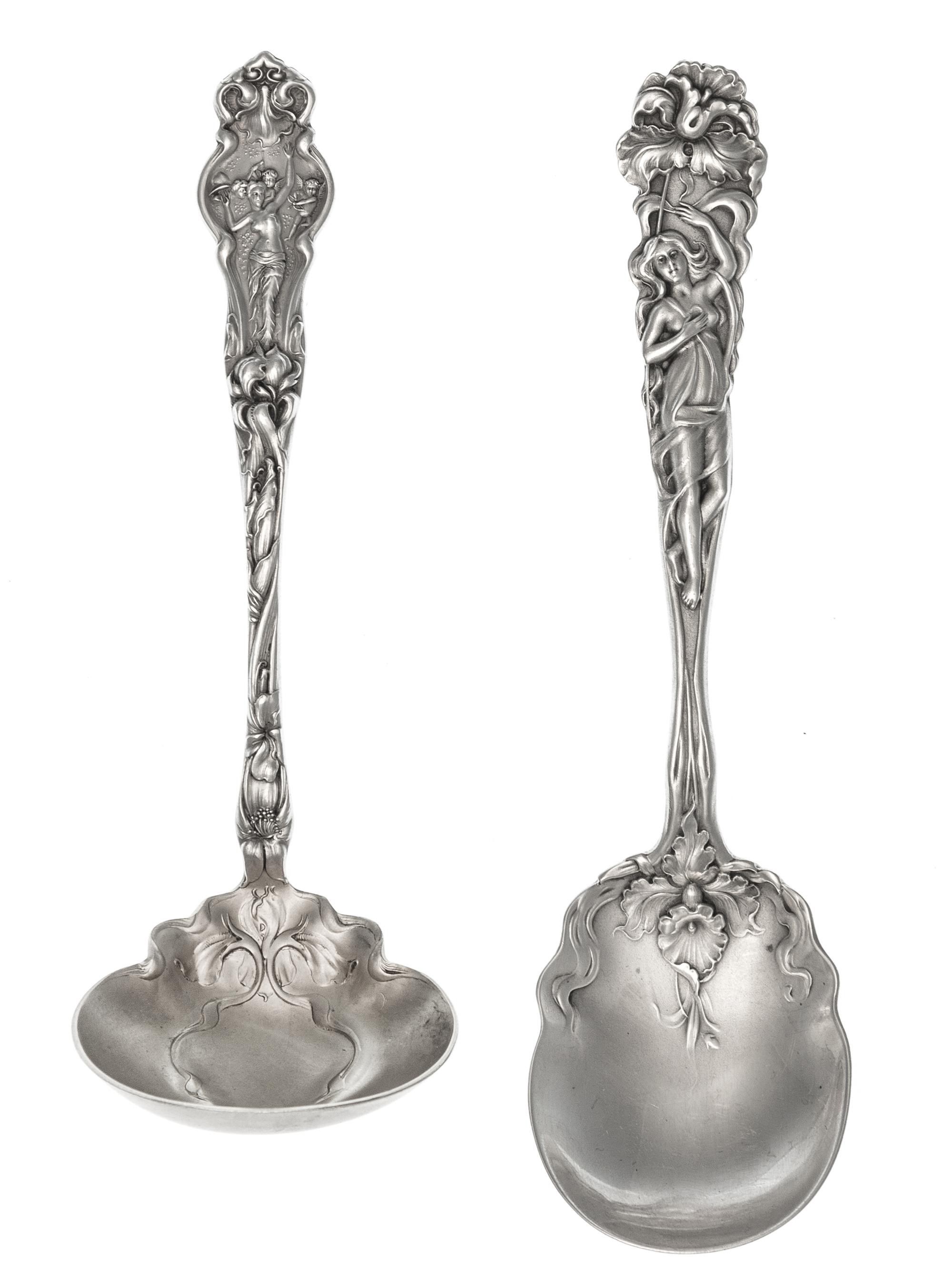 Two American Art Nouveau Silver Servers, , comprising a sauce ladle, R. Wallace & Sons Mfg. Co., Wallingford, CT and a sugar server.