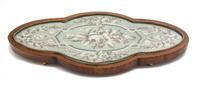 A Victorian Beadwork Embroidered Inset Cartouche-form Tray Length 21 x width 11 inches. — 19TH CENTURY