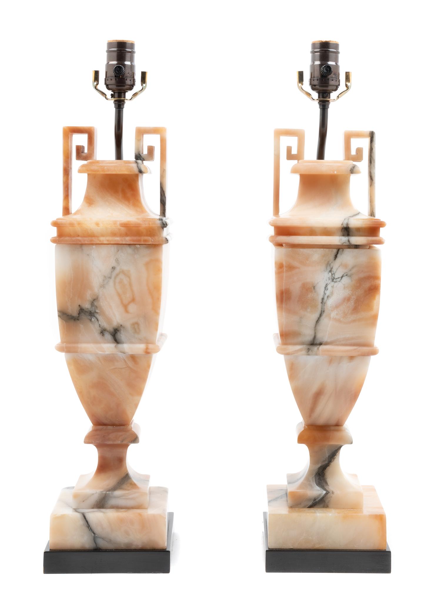 A Pair of Alabaster Table Lamps Height overall 22 1/4 inches. — LATE 19TH/EARLY 20TH CENTURY