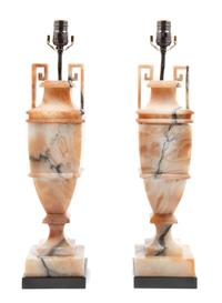A Pair of Alabaster Table Lamps Height overall 22 1/4 inches. — LATE 19TH/EARLY 20TH CENTURY