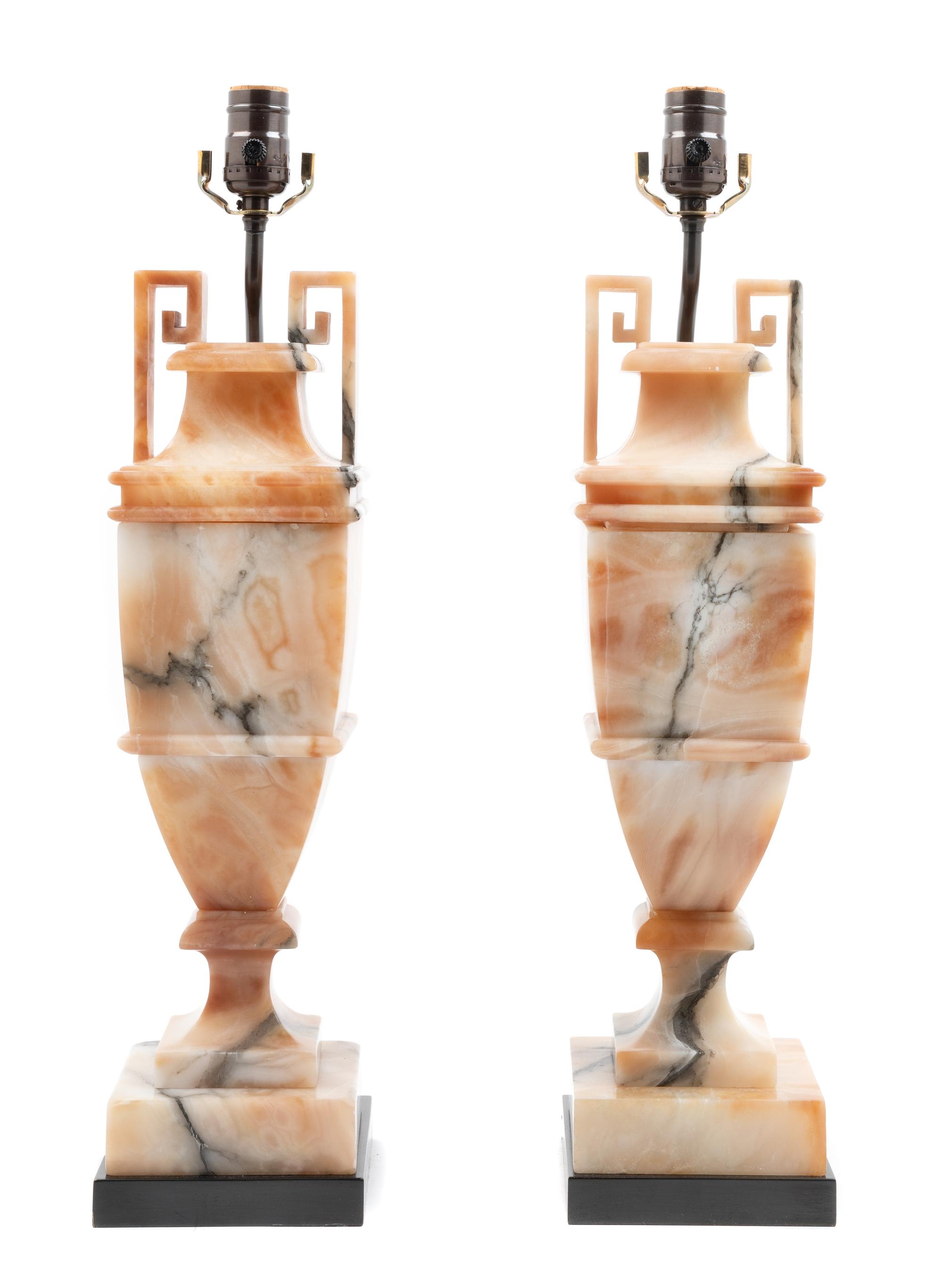A Pair of Alabaster Table Lamps Height overall 22 1/4 inches. — LATE 19TH/EARLY 20TH CENTURY