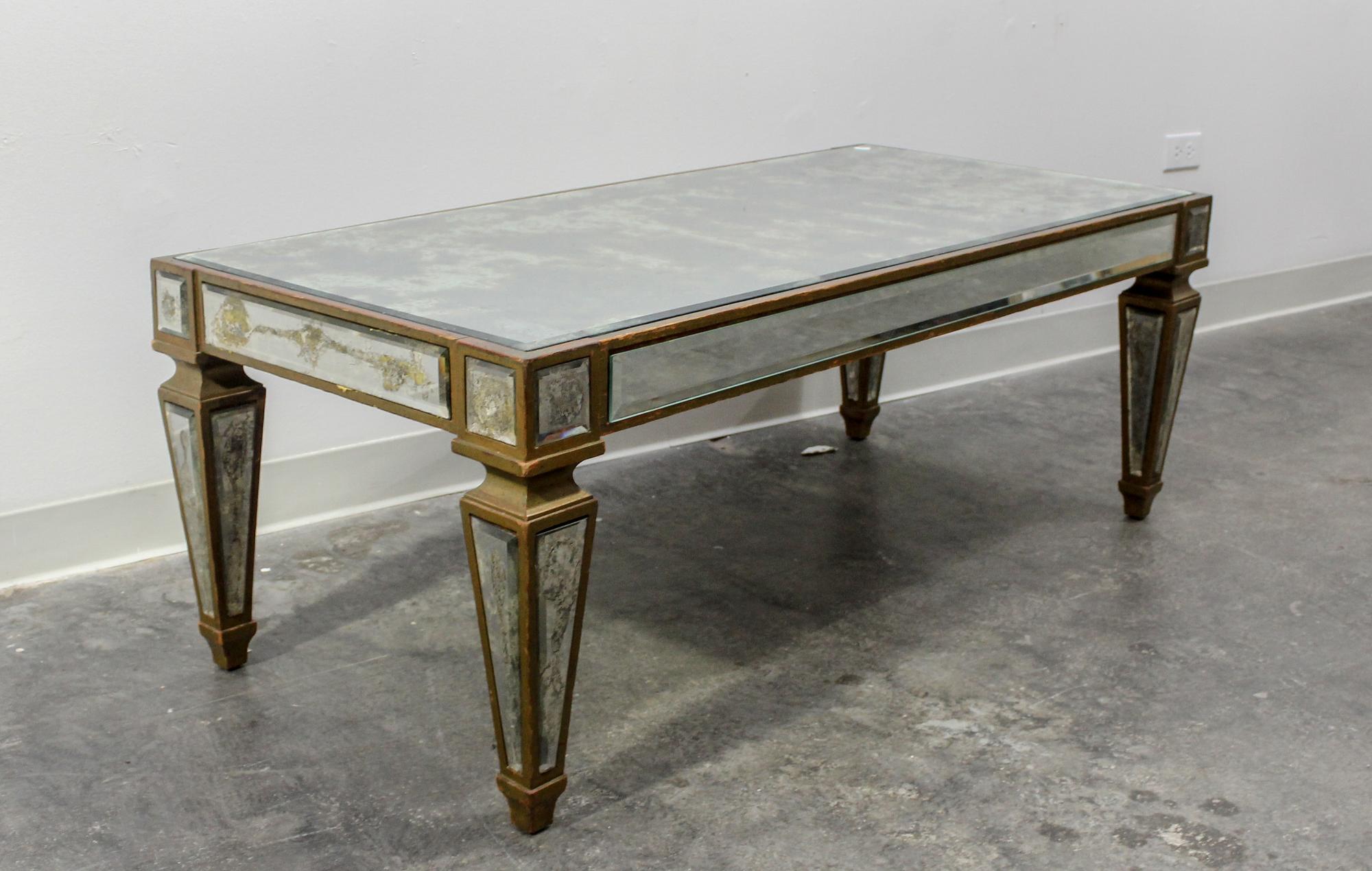 A Mirror Veneered Low Table Height 18 3/4 x width 50 x depth 24 inches. — 20TH CENTURY