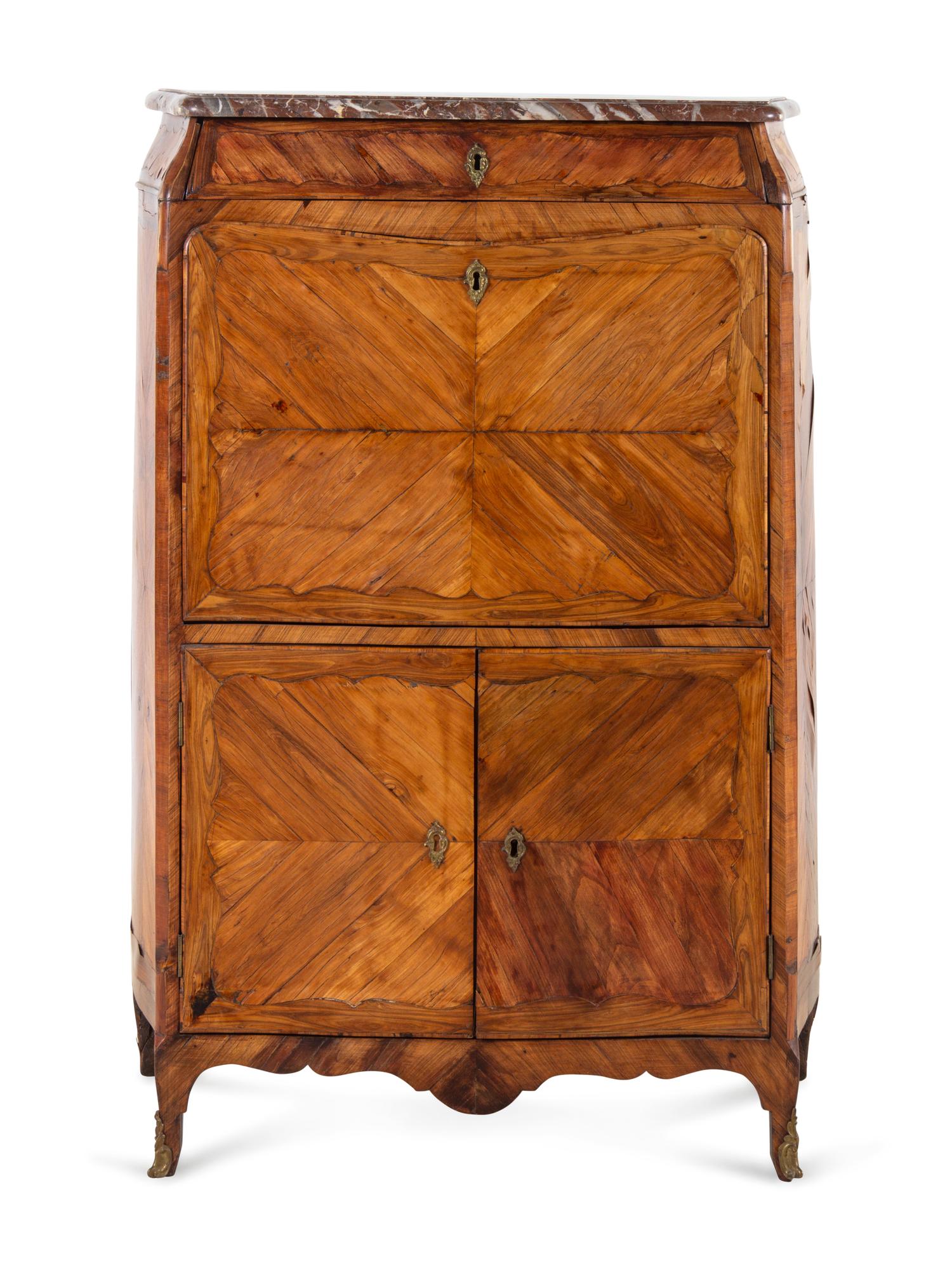 A Louis XV Tulipwood Marble-Top Secrétaire à Abattant