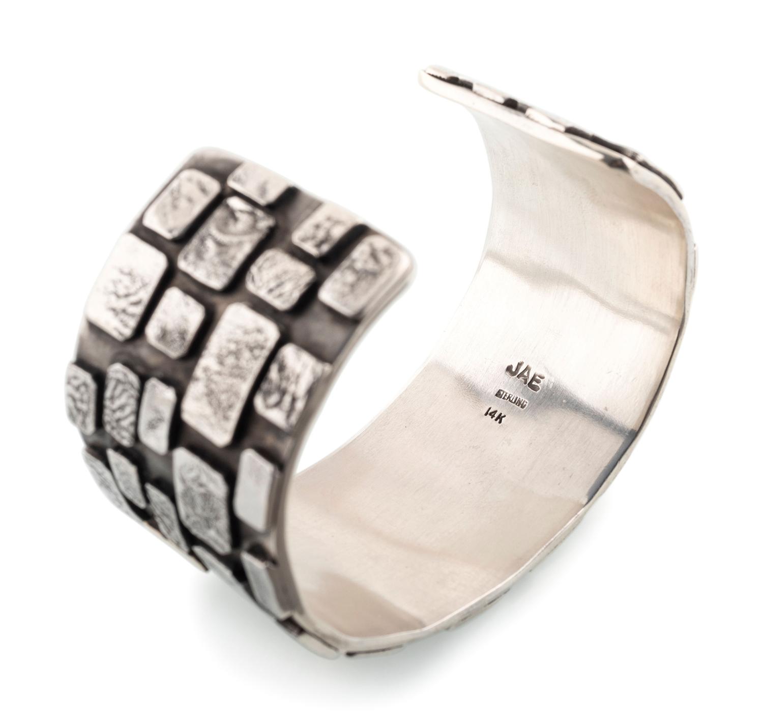 Sterling Silver Brick Cuff Bracelet, Accented with 14K Gold