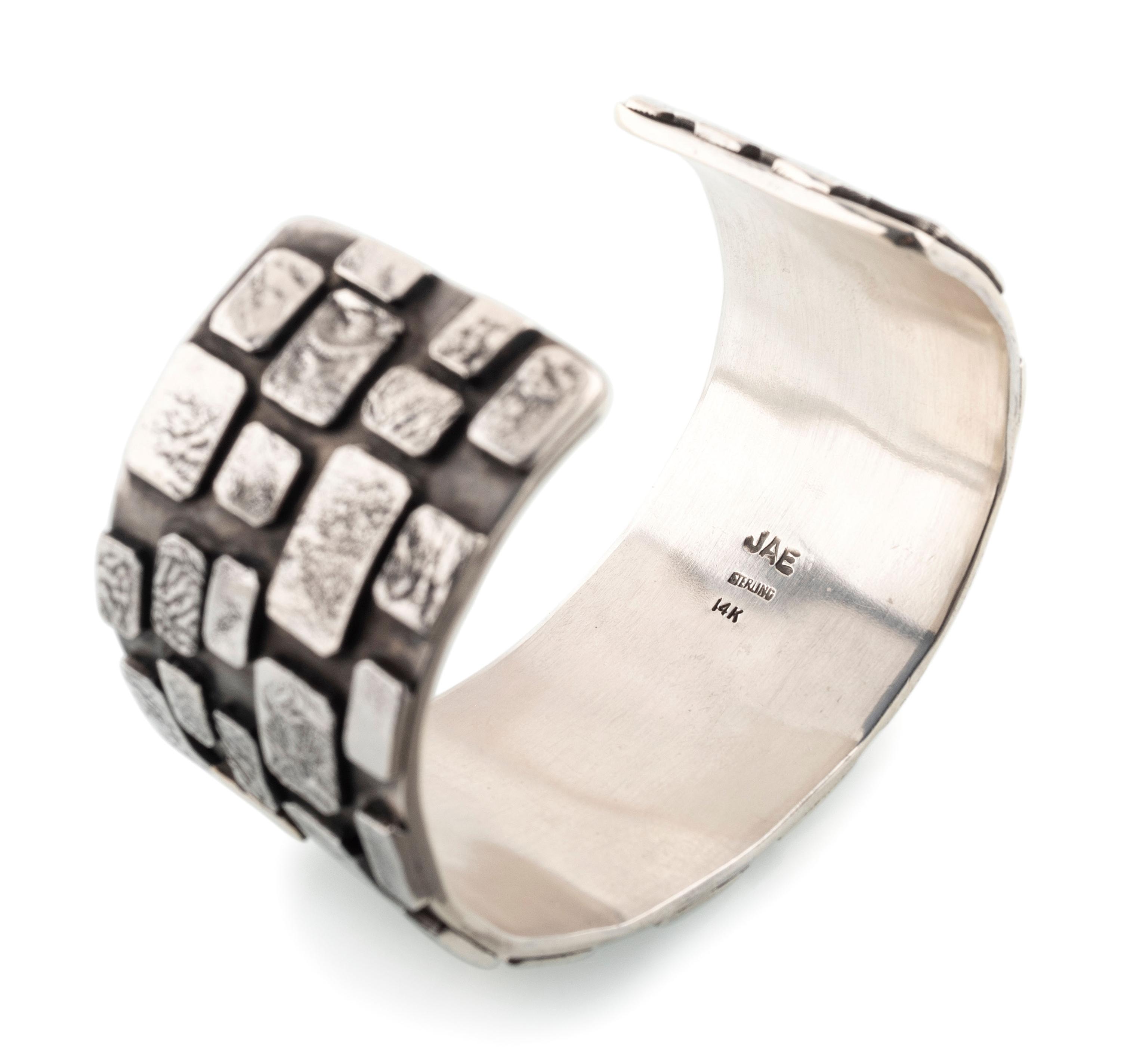 Sterling Silver Brick Cuff Bracelet, Accented with 14K Gold