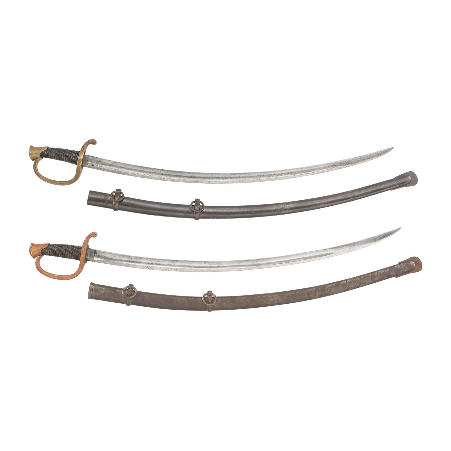 Two US Model 1840 Artillery Sabers with Scabbards, 1st and 2nd Patterns