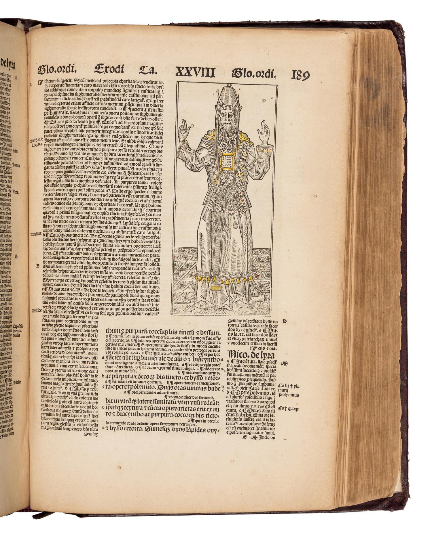 [BIBLE, in Latin]. Textus Biblie cum Glosa ordinaria, Nicolai de Lyra postilla, Moralitatibus eiusdem, Pauli Burgensis Additionibus, Matthie Thoring Replicis, edente P. Conrado Leontorio Mulbronnen . Basel: Jo. Froben and Adam Petri, 1506.