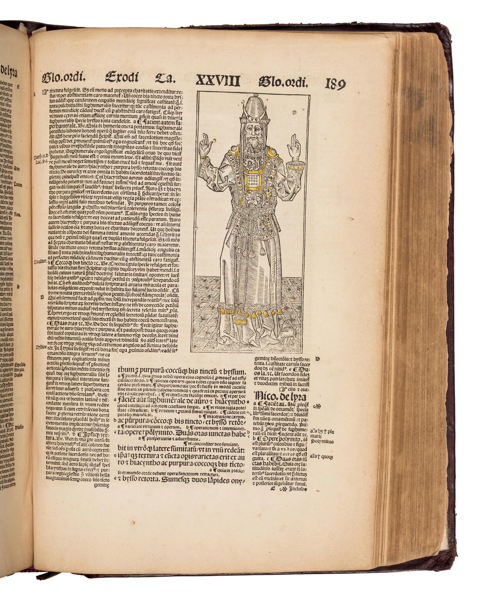 [BIBLE, in Latin]. Textus Biblie cum Glosa ordinaria, Nicolai de Lyra postilla, Moralitatibus eiusdem, Pauli Burgensis Additionibus, Matthie Thoring Replicis, edente P. Conrado Leontorio Mulbronnen . Basel: Jo. Froben and Adam Petri, 1506.