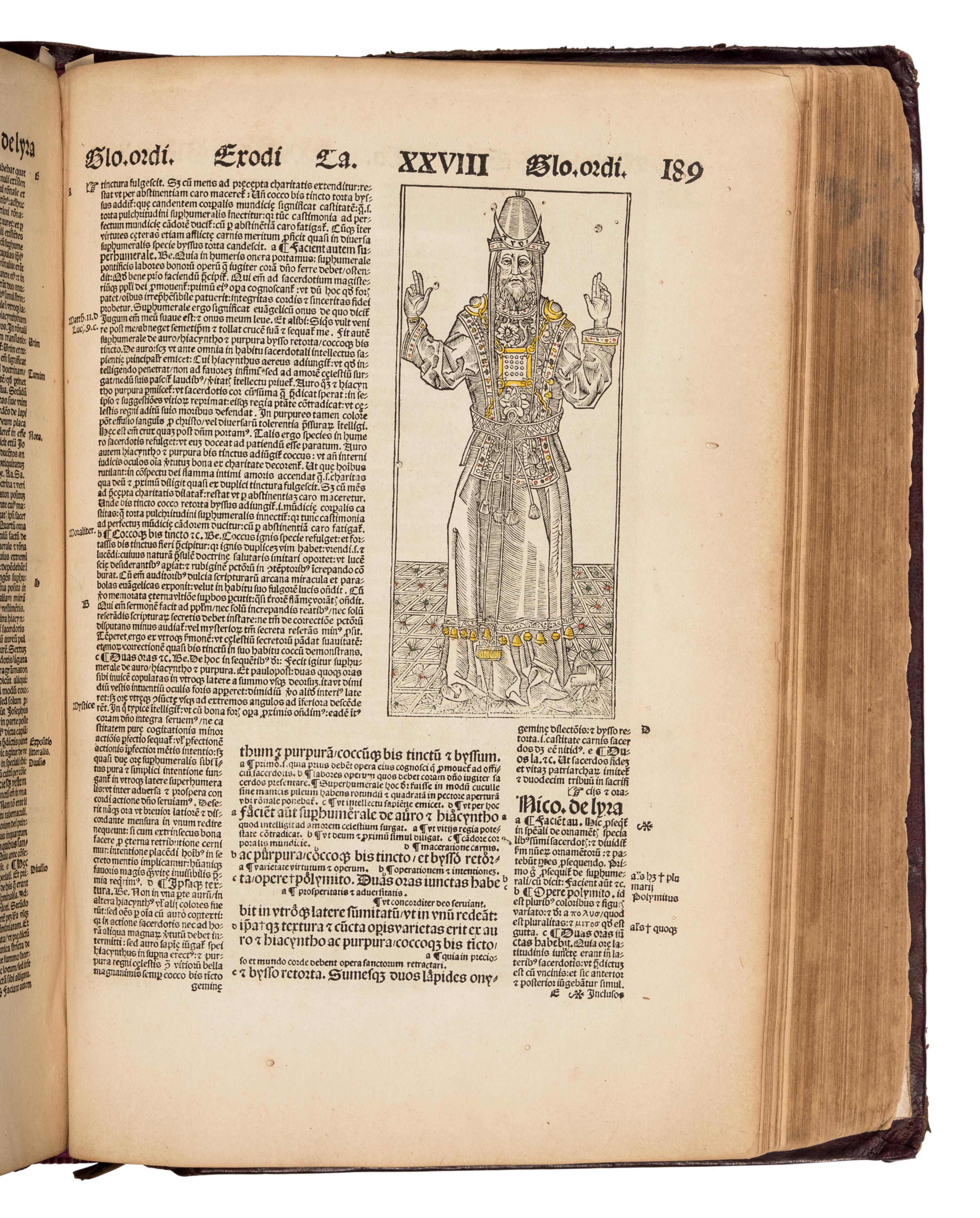 [BIBLE, in Latin]. Textus Biblie cum Glosa ordinaria, Nicolai de Lyra postilla, Moralitatibus eiusdem, Pauli Burgensis Additionibus, Matthie Thoring Replicis, edente P. Conrado Leontorio Mulbronnen . Basel: Jo. Froben and Adam Petri, 1506.
