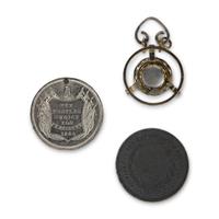 [Politics]. George McClellan presidential campaign ferrotype with accompanying tokens.